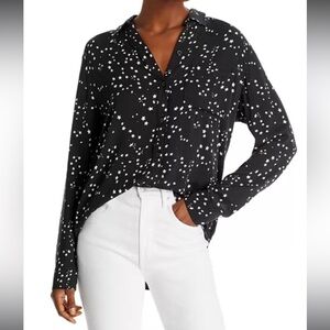 Rails Black and White Star Constellation Button Front Top XS